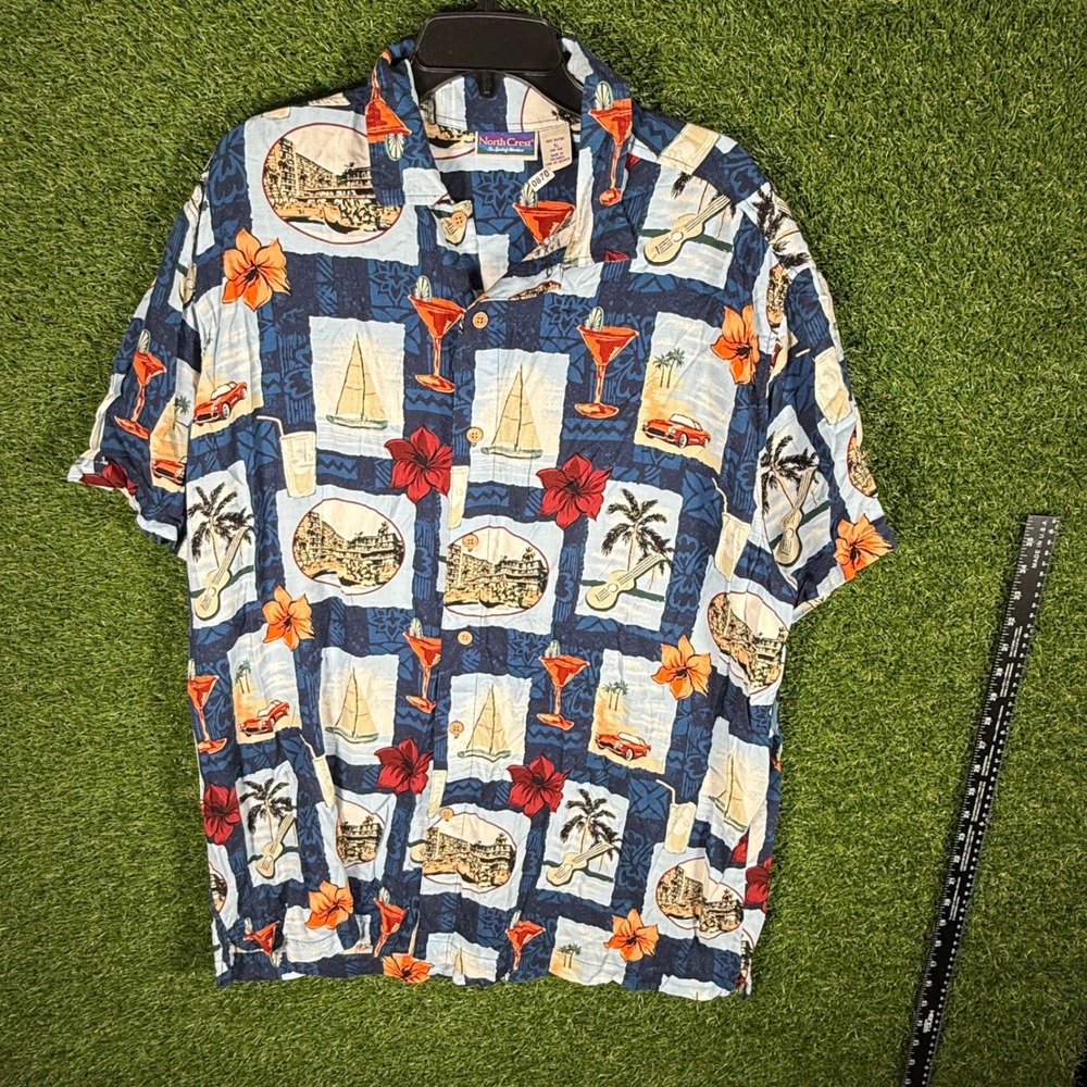 North Crest Mens Hawaiian Shirt XL Tropical Vacation Short Sleeve‎ Button Down